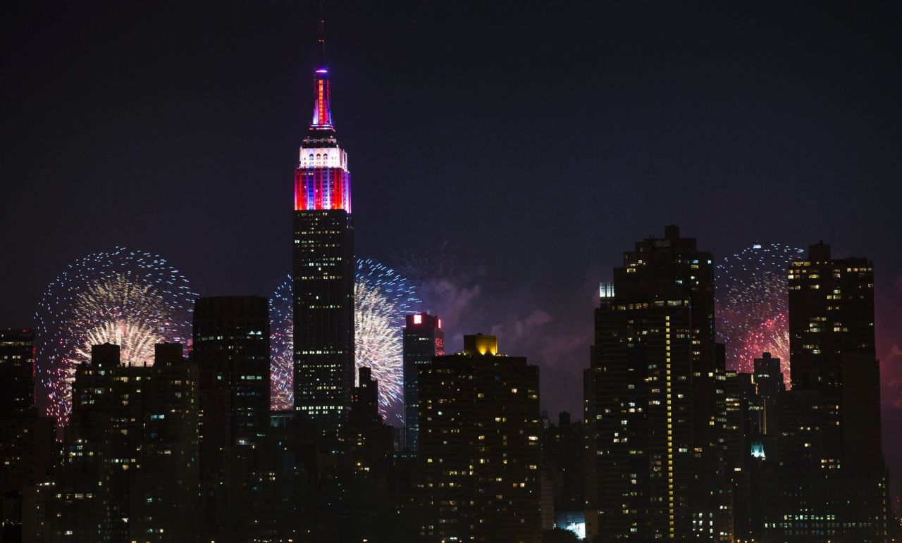 Fireworks light up the sky behind the Empire State Building during the 27th annual Macy's Fourth of July fireworks show in New York.