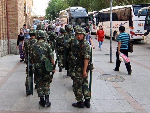 Paramilitary police have been out in force in Xinjiang's capital ahead of the 2009 riots anniversary. 