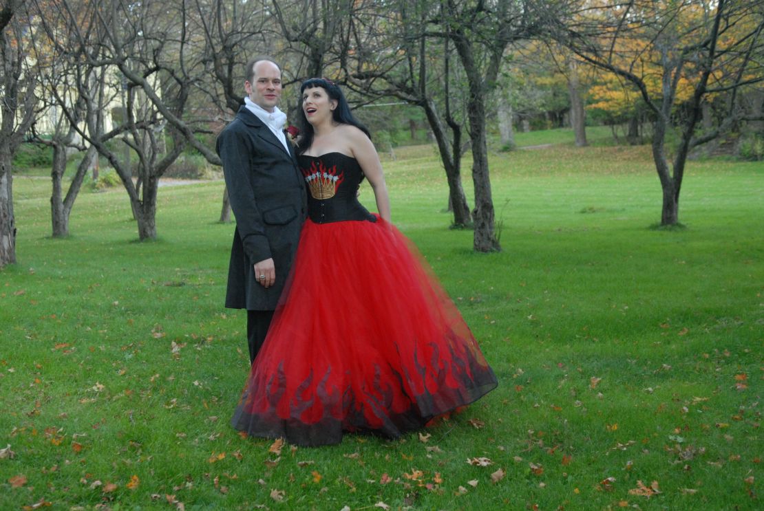 The author and her husband Douglas, minutes after their wedding