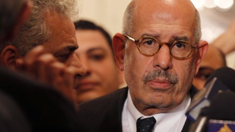 Egyptian opposition leader and Nobel Prize laureate Mohamed ElBaradei leaves at the end of a joint press conference on November 22, 2012, in Cairo.