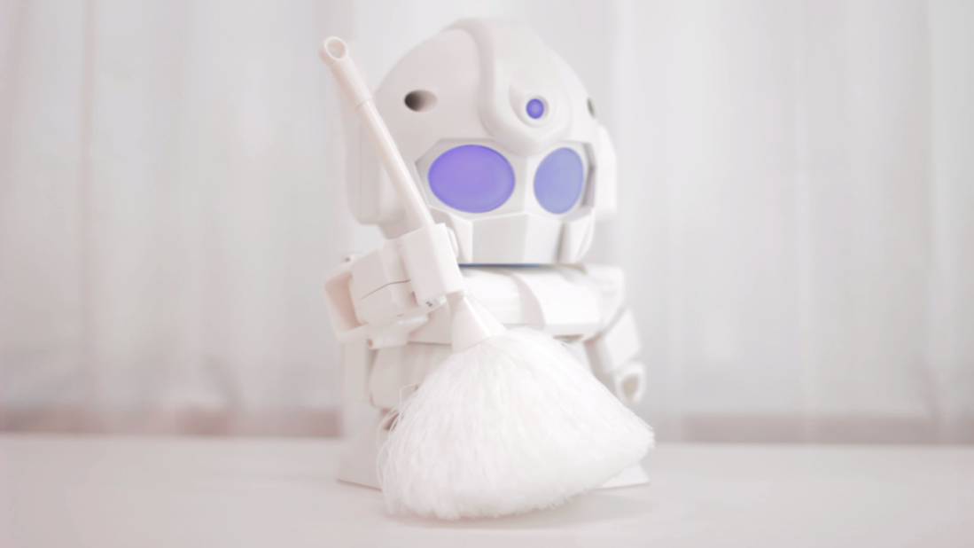 Forget the cleaning - for tiny surfaces, at least. Armed with a minute broom, Rapiro can double as a robotic maid.