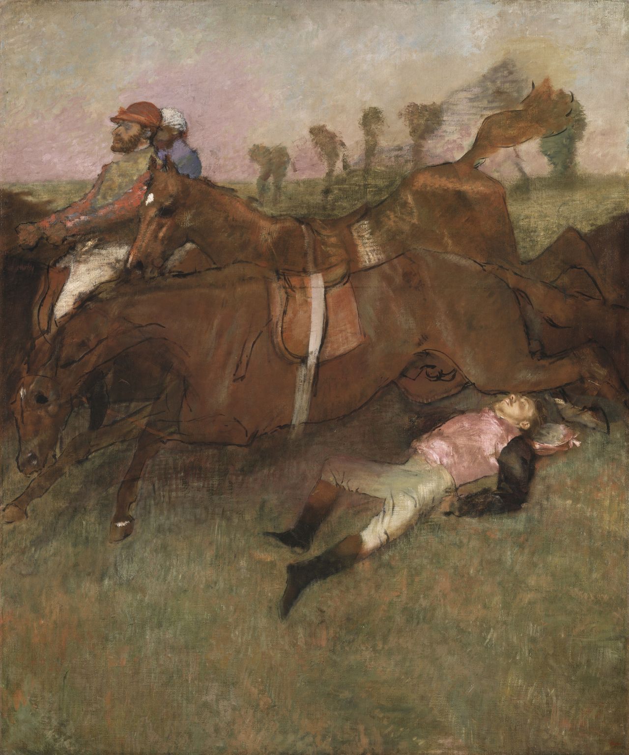 During the 1860s horse racing became a major sporting spectacle in Paris after the Longchamp course was opened in 1857. Horses, jockeys, races and fans were all reflected in Degas' work.