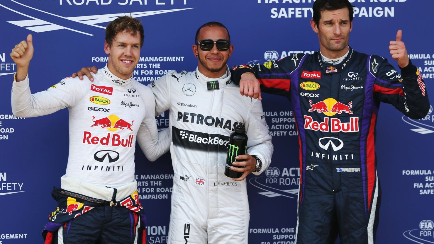 Lewis Hamilton (center) finished top of qualifying at the Nurburgring on Saturday.