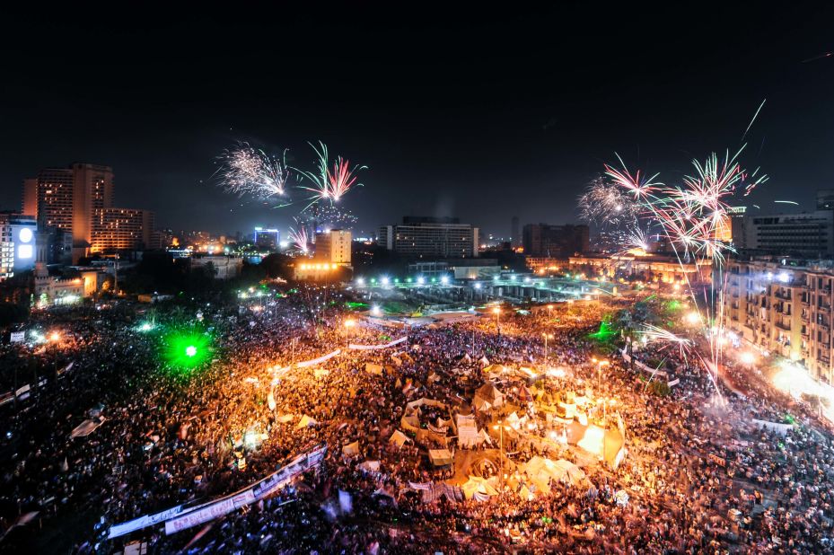Opponents of Mohamed Morsy gather at Tahrir Square during a protest in Cairo on Sunday, July 7.