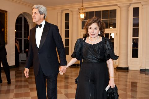 John Kerry accompanied his wife by ambulance to the hospital, Kerry's spokesman said.