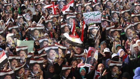 Supporters of the deposed Morsy rally in Nasr City, Egypt, a suburb of Cairo, on Monday, July 8. 