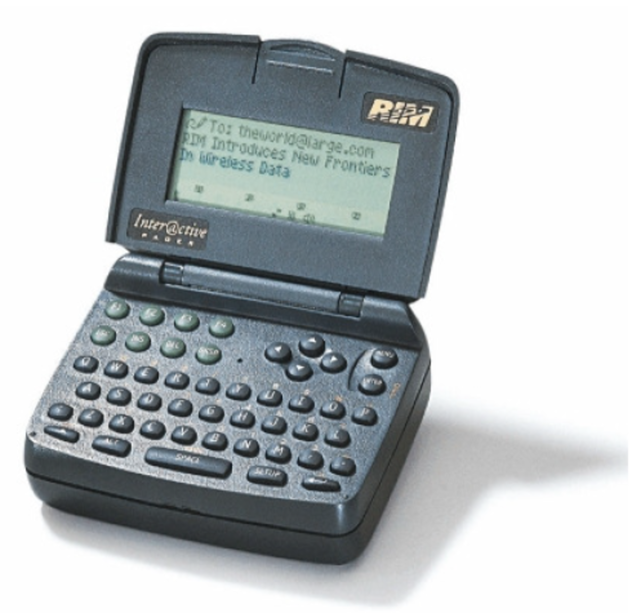 The BlackBerry's closest predecessor, this clamshell device introduced in 1996, was the first two-way messaging pager.