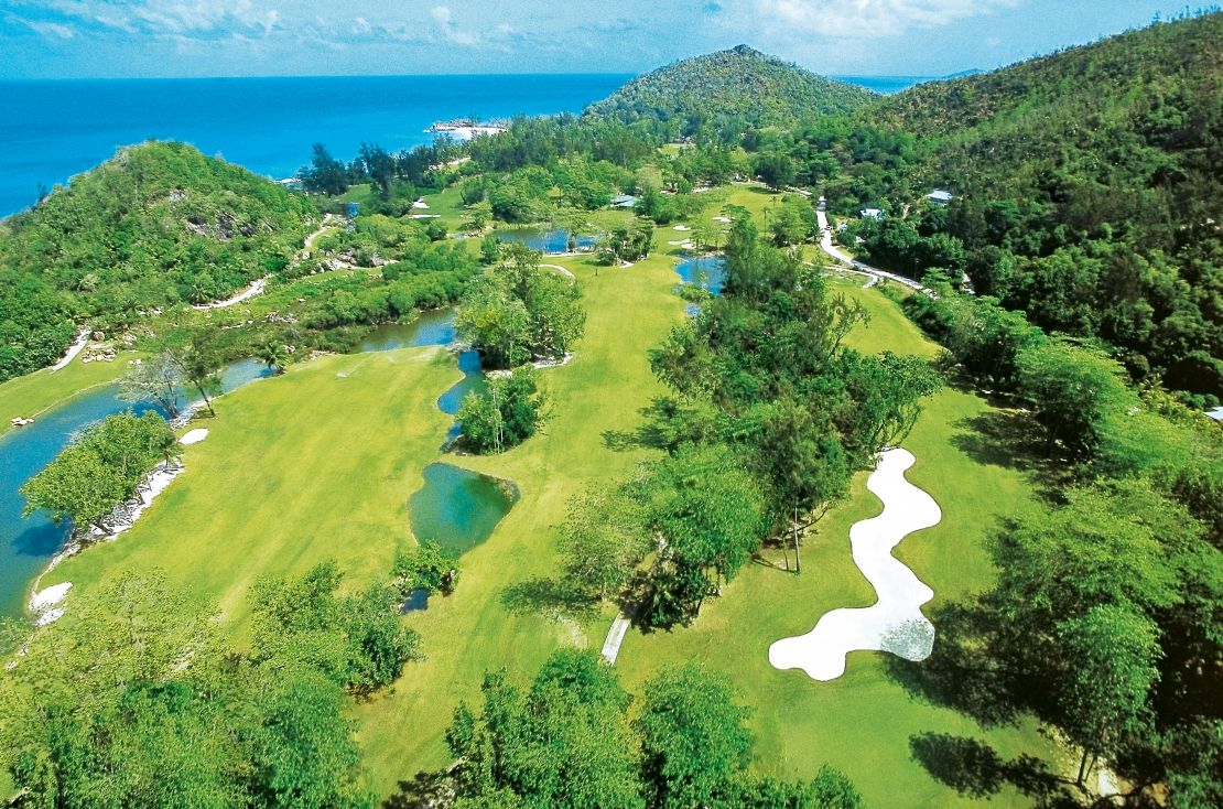 The Lemuria Golf Course in the Seychelles overlooks three beaches.