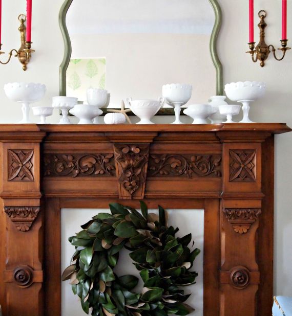 <a href="http://ireport.cnn.com/docs/DOC-1001799">Elizabeth Baumgartner</a> of St. Louis doesn't have a fireplace, but she does have a mantel, which houses a light and airy milk glass collection.