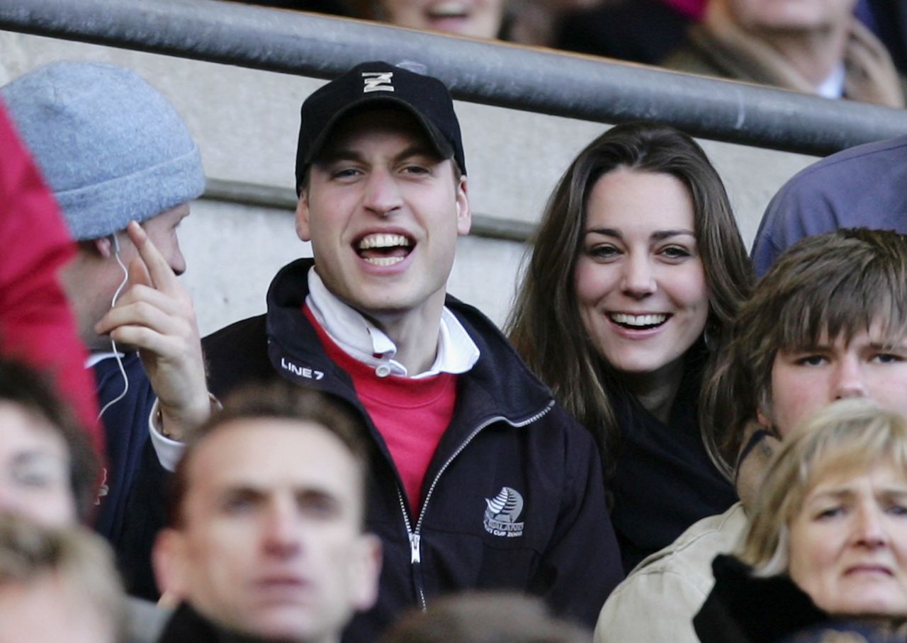 The couple cheers on the English rugby team during the Six Nations Championship match in London in February 2007.