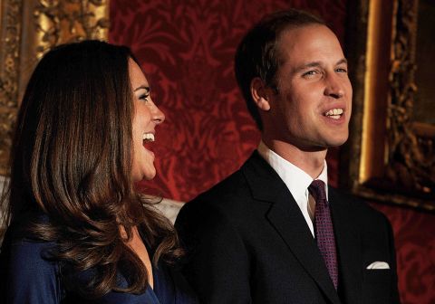 The couple poses for photographers to mark their engagement in November 2010. Catherine received the engagement ring that belonged to William's late mother, Diana.