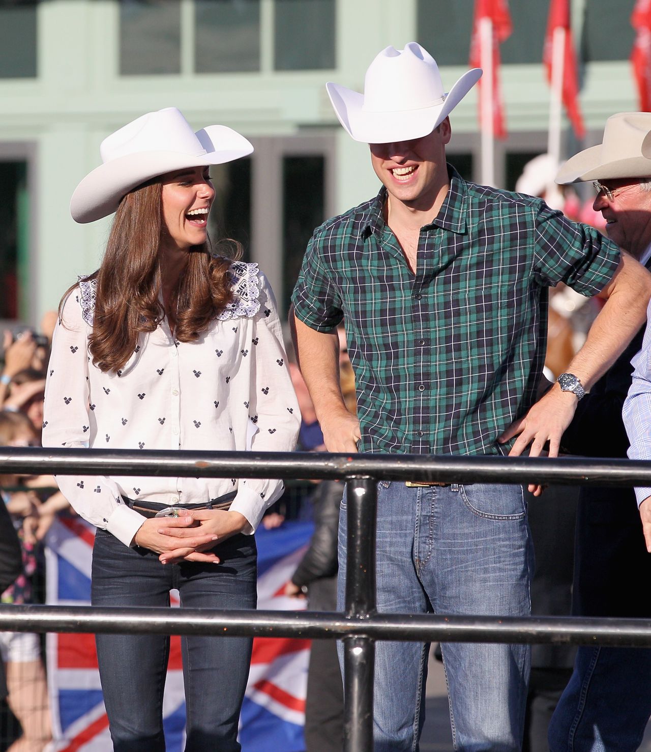 The newly married royal couple watches a rodeo demonstration at a government reception in Calgary, Alberta, in July 2011.