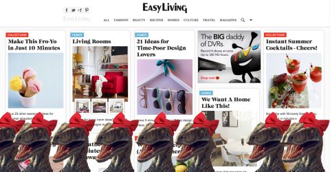 Red bows adorn dinosaurs on <a href="http://www.easyliving.co.uk/" target="_blank" target="_blank">Easy Living</a>. 