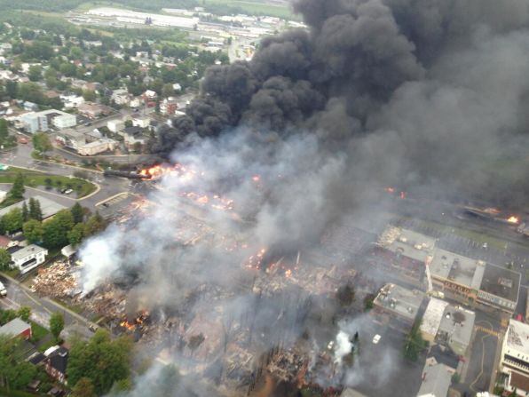 An aerial photo from the Quebec Provincial Police shows the aftermath of a <a href="index.php?page=&url=http%3A%2F%2Fwww.cnn.com%2F2013%2F07%2F10%2Fworld%2Famericas%2Fcanada-runaway-train%2F">train derailment explosion in Lac-Megantic, Quebec</a>, on Saturday, July 6. Quebec provincial authorities have found 20 bodies, and 30 more are missing and "most probably dead." 