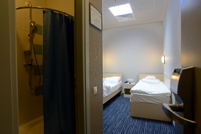 A view of one of the rooms in the Capsule Hotel "Air Express" in Terminal F.