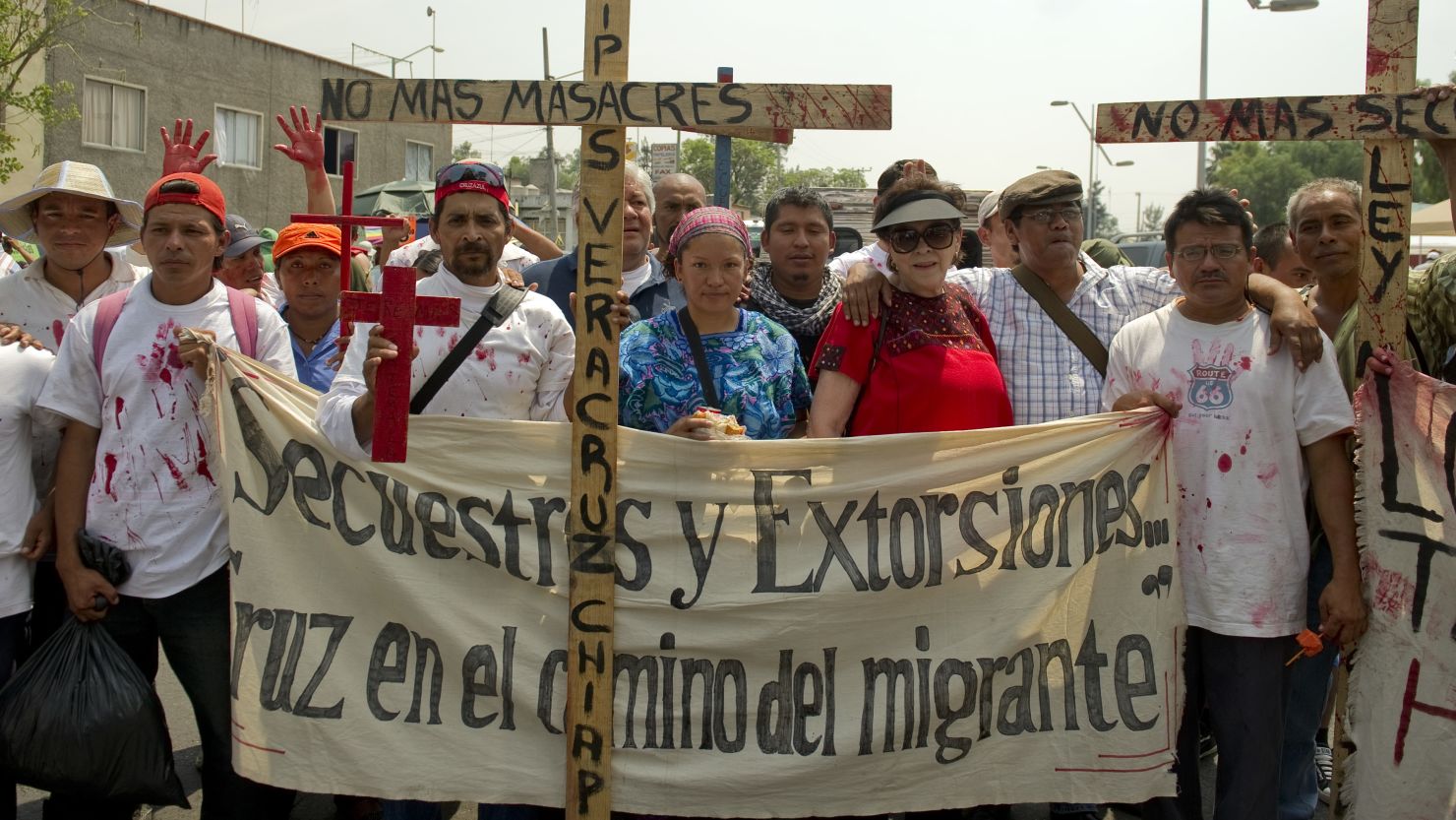 Immigrants to Mexico from El Salvador, Guatemala and Honduras protest Mexico's immigration law on April 26, 2011. 