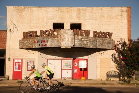 The New Roxy Theater, built in the 1940s, has seen better days and now teeters on the verge of collapse on Issaquena Avenue.