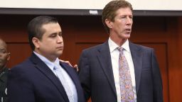 SANFORD, FL - JULY 12:  Defendant Defense attorney Mark O'Mara (R) has George Zimmerman stand in the courtroom for the jury during closing arguments for the defence in Zimmerman's murder trial July 12, 2013 in Sanford, Florida. Judge Debra Nelson has ruled that the jury can also consider a lesser manslaughter charge along with the second-degree murder charge in the shooting death of Trayvon Martin. (Photo by Joe Burbank-Pool/Getty Images)