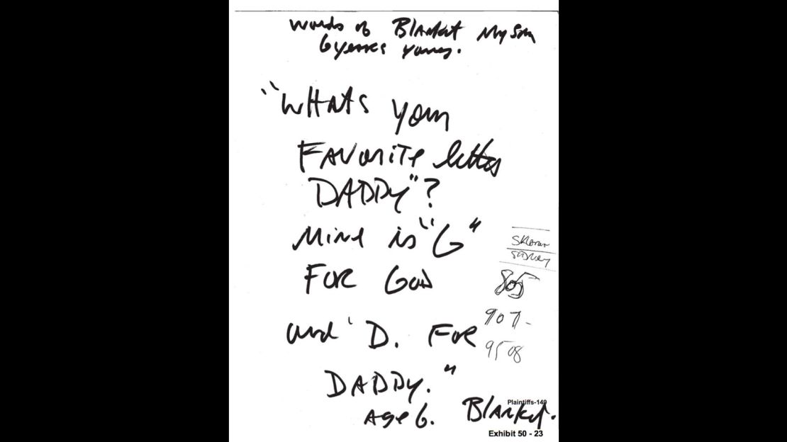 Michael Jackson's handwritten note about his son Blanket. 