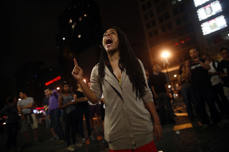 A protester shouts in the streets of New York on July 13.