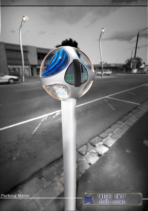 Other energy-efficient streetlight concepts include Edan Kurzweil's Night Owl, a solar powered LED streetlight that doubles up as a parking meter.