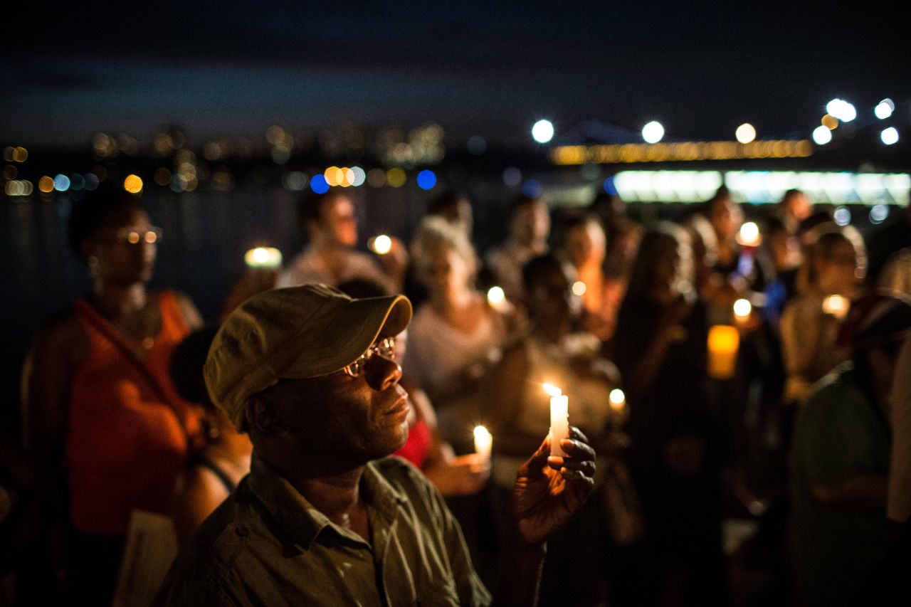 Leon McCutchin participates in a candlelight vigil for Martin on July 15 in New York City.