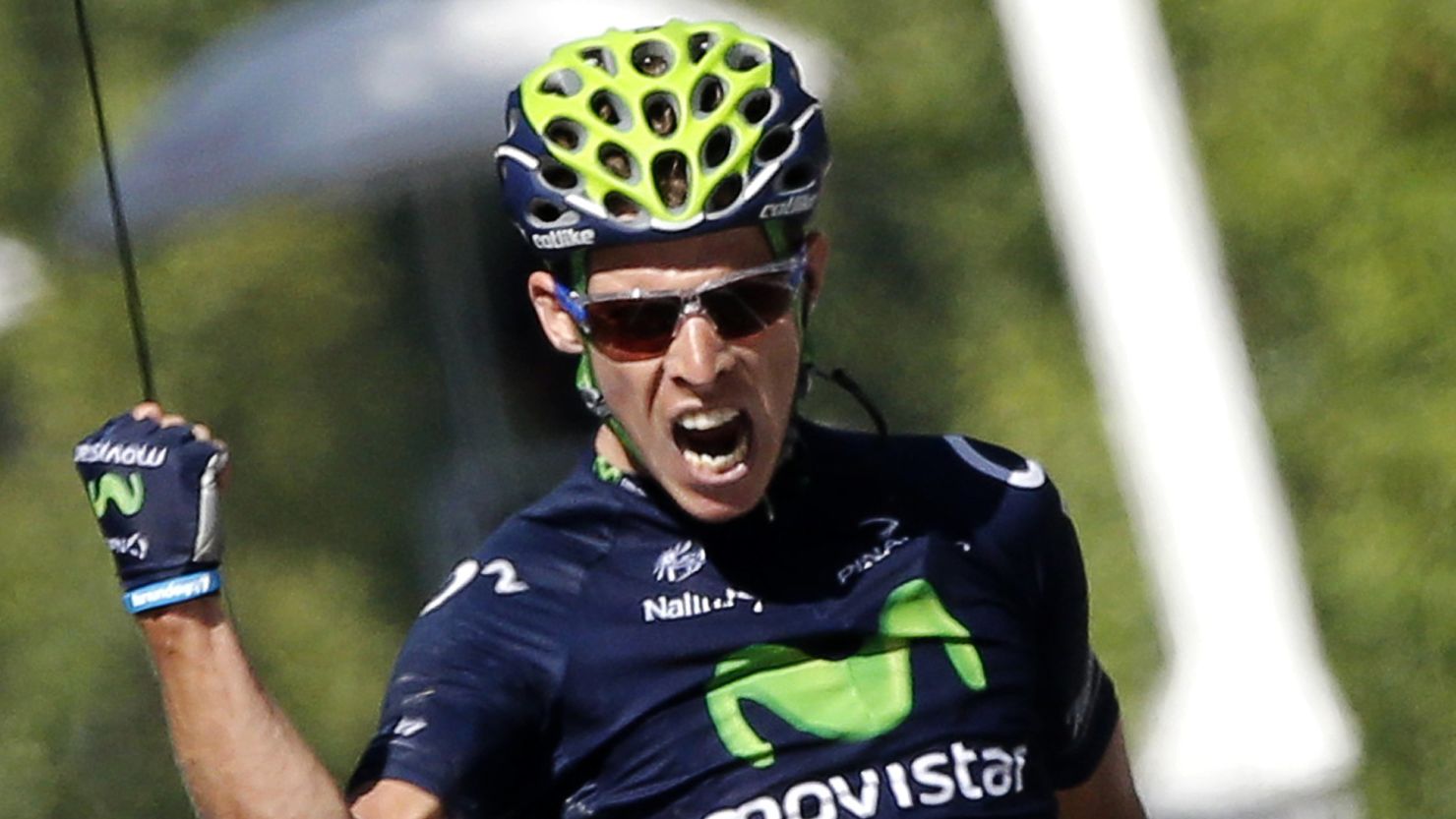 Rui Costa of the Movistar team wins the 16th stage of the Tour de France in Gap.