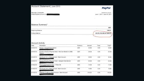 Chris Reynolds' PayPal account was erroneously credited  $92,233,720,368,547,800.