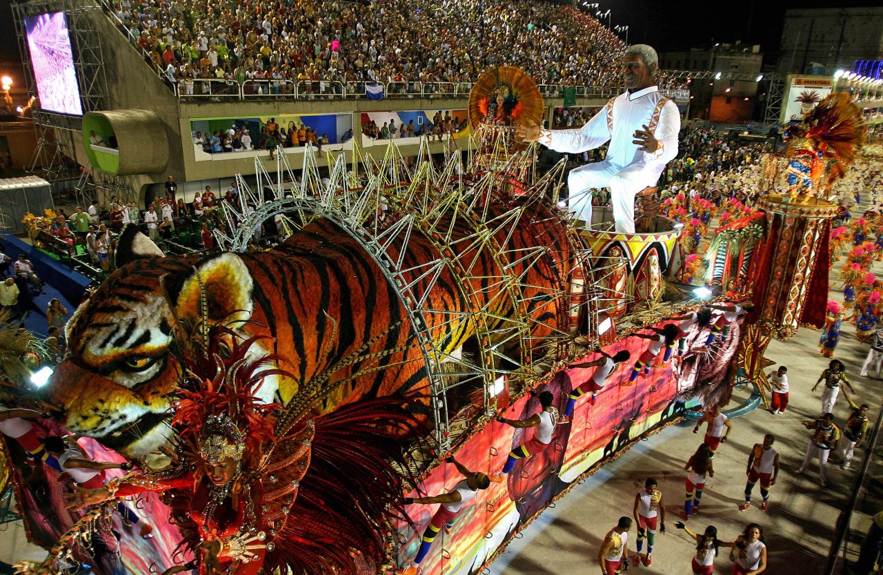 <strong>BRAZIL: </strong>A float by the Porto da Pedra samba school pays tribute to Mandela as it parades at the Sambadrome during the second night of Carnival celebrations in Rio de Janeiro.