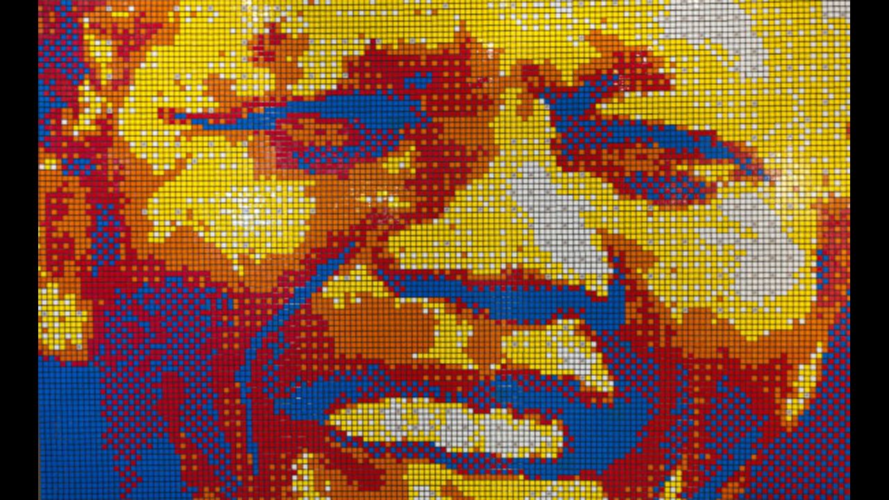 <strong>SOUTH AFRICA: </strong>A mosaic portrait of Mandela made entirely out of Rubik's cubes is on display at the entrance of the Mandela Rhodes Place Hotel & Spa in Cape Town. It was created by artist Jan Du Plessis.