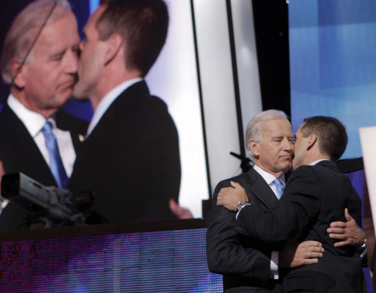 Beau Biden embraces his father, Vice President Joe Biden, at the 2008 Democratic National Convention.. Before his death in 2015, Beau served as Delware's attorney general.  