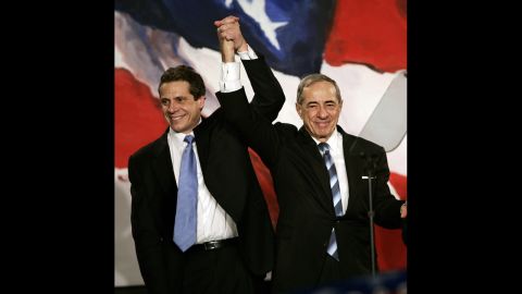Father-and-son New York governors, Andrew, left, and Mario Cuomo appear at a rally in 2006. CNN anchor Chris Cuomo is another of Mario Cuomo's sons.