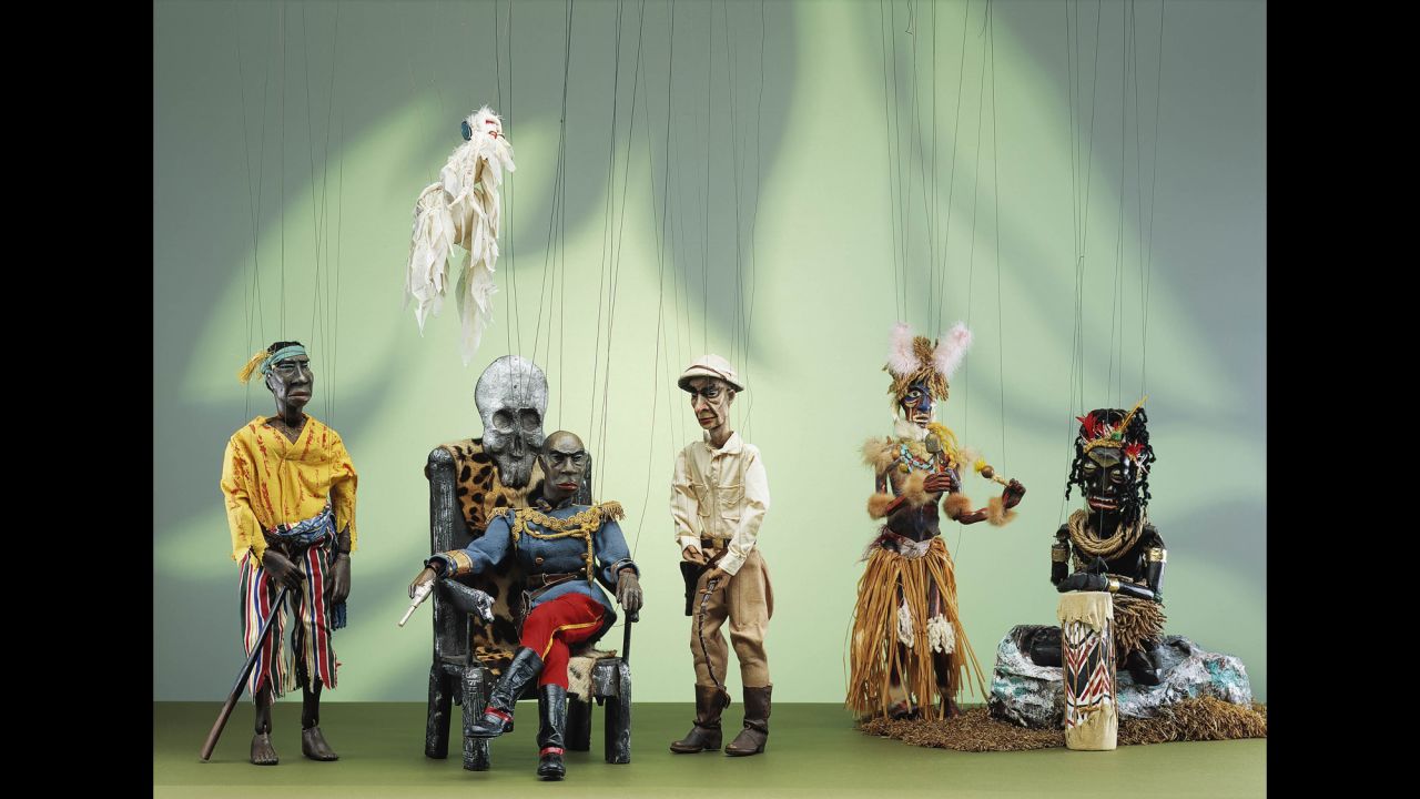 The collection includes a wide variety of puppets, including: folk art, vaudeville, avant-garde, experimental, film and television puppets. This Emperor Jones puppet, shown with his fellow cast members, was created by Ralph Chesse and was purchased by the museum's Founders Society. 