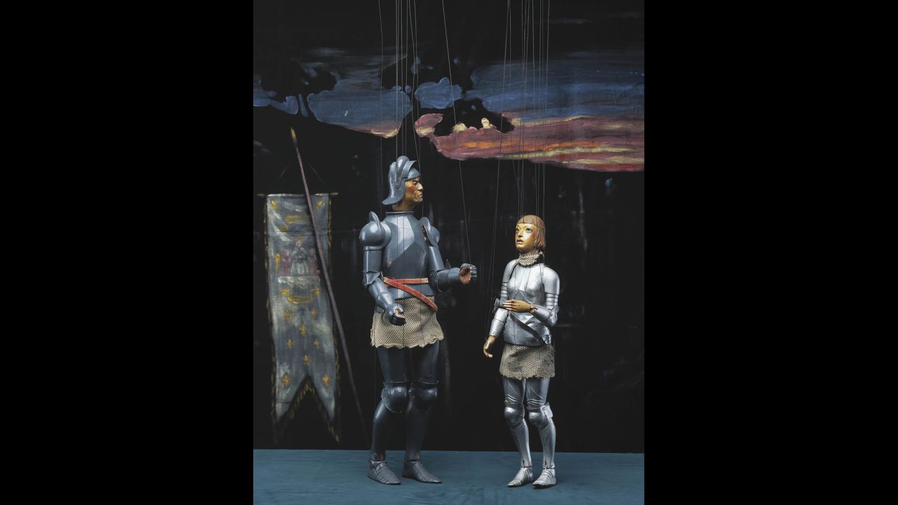 These puppets, used to depict the story of Joan of Arc, were made by Martin T. Stevens and Olga Stevens, who donated them to the museum.