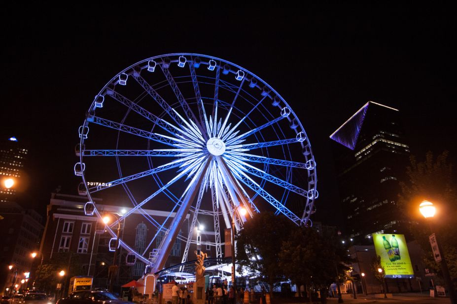 The new 200-foot SkyView Atlanta Ferris Wheel boasts 42 climate-controlled observation cabins that each hold six people. It also has a VIP cabin equipped with leather interior and glass flooring. It's in the heart of downtown Atlanta across from Centennial Olympic Park.