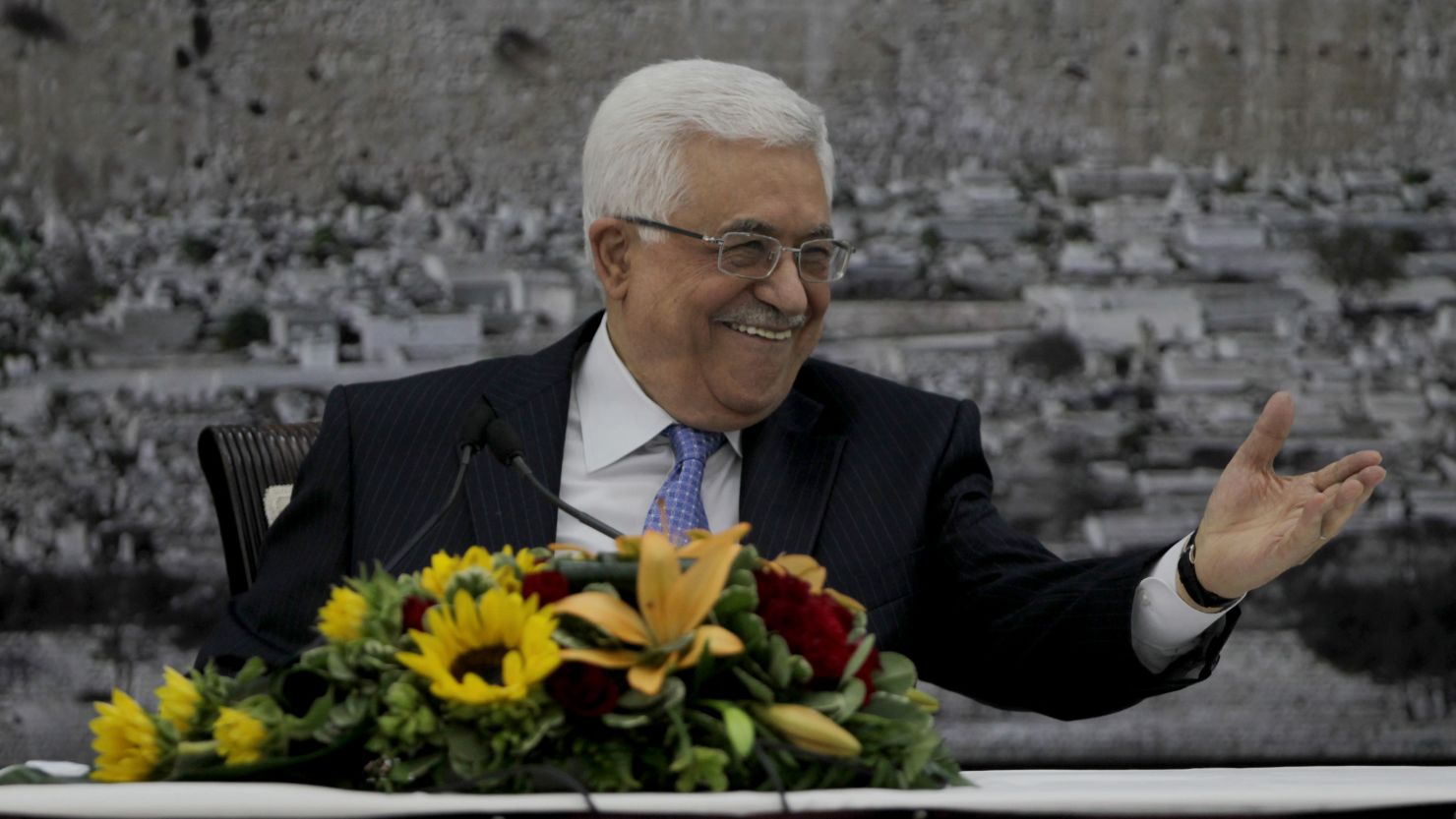 Palestinian President Mahmoud Abbas speaking in Ramallah.