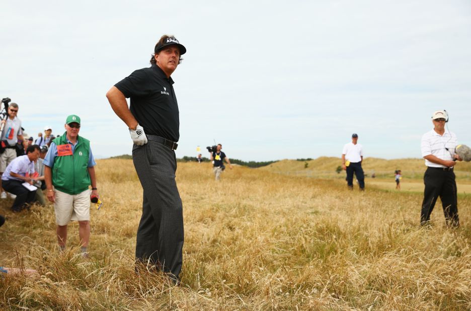 Phil Mickelson was one of a number of golfers who complained the Muirfield course was dry, fast and firm, especially around the pins.