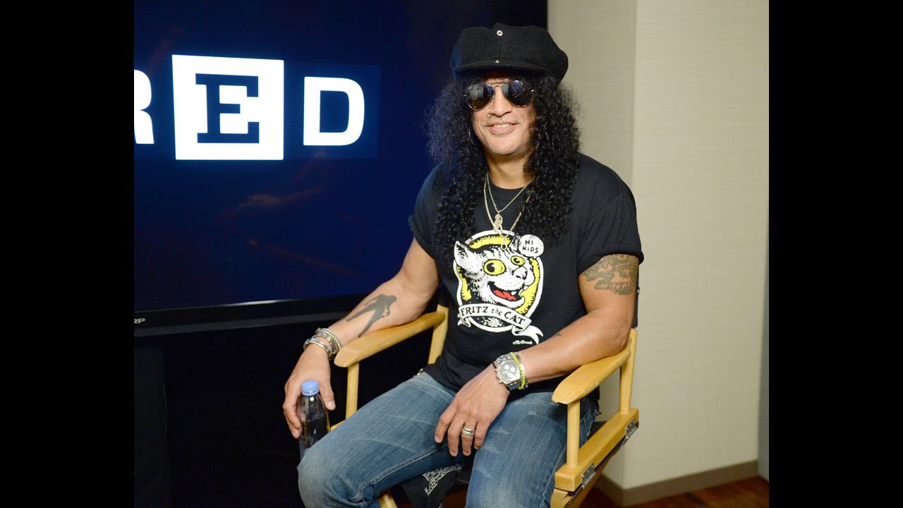 Former Guns N' Roses guitarist Slash appears at the WIRED Cafe on July 18.
