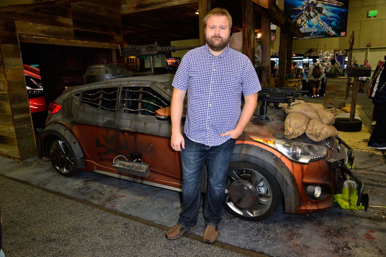 Robert Kirkman, creator of "The Walking Dead" comic, attends the unveiling of "The Walking Dead" Zombie Survival Machine at the Future US Booth on Wednesday, July 17. 