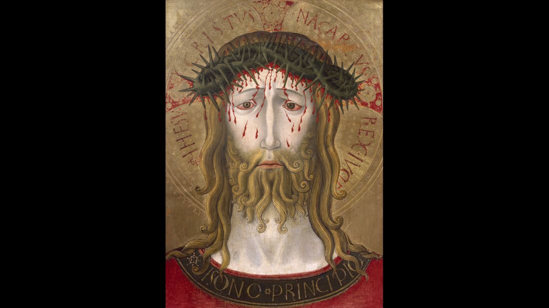 A forlorn Jesus is shown here crowned with thorns in a painting by Benedetto Bonfigli.