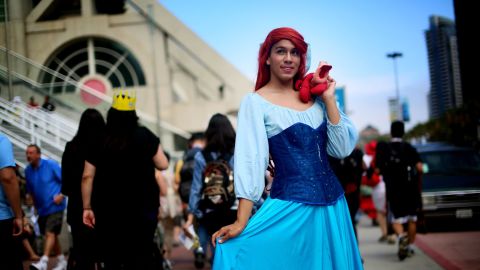 Gabriel Rivera shows off a costume based on Ariel from Disney's "The Little Mermaid."