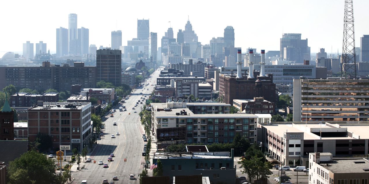 A view of downtown Detroit, looking south on Woodward Avenue. The Rust Belt city's emergency manager Kevin Orr filed for Chapter 9 bankruptcy July 18, 2013, making Detroit the largest city to file for bankruptcy in U.S. history.