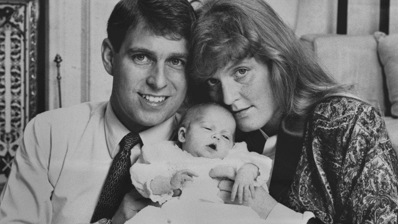Prince Andrew, Duke of York, and Sarah, Duchess of York, with their 2-week-old daughter Princess Beatrice at Balmoral Castle in Scotland in August 1988.