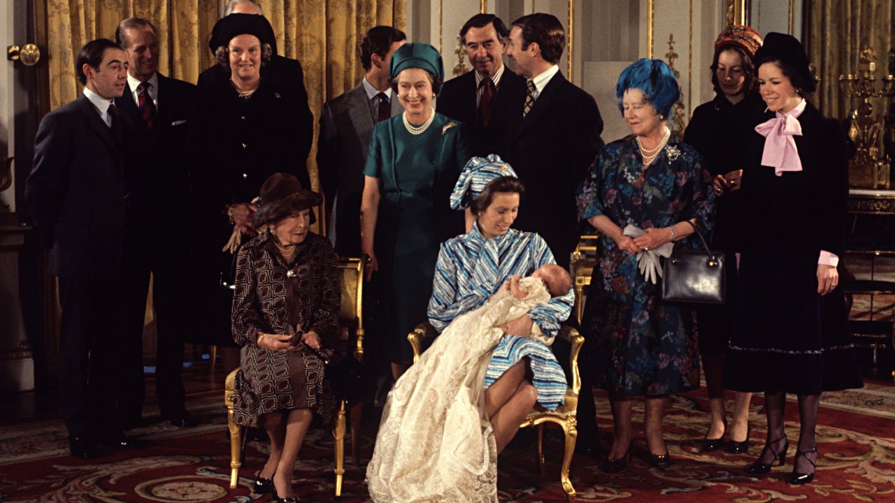 Members of the royal family with Peter Phillips after his christening in December 1977. Phillips is the son of Princess Anne, seen holding him, and Capt. Mark Phillips and the grandson of Queen Elizabeth II, center, and Prince Philip.