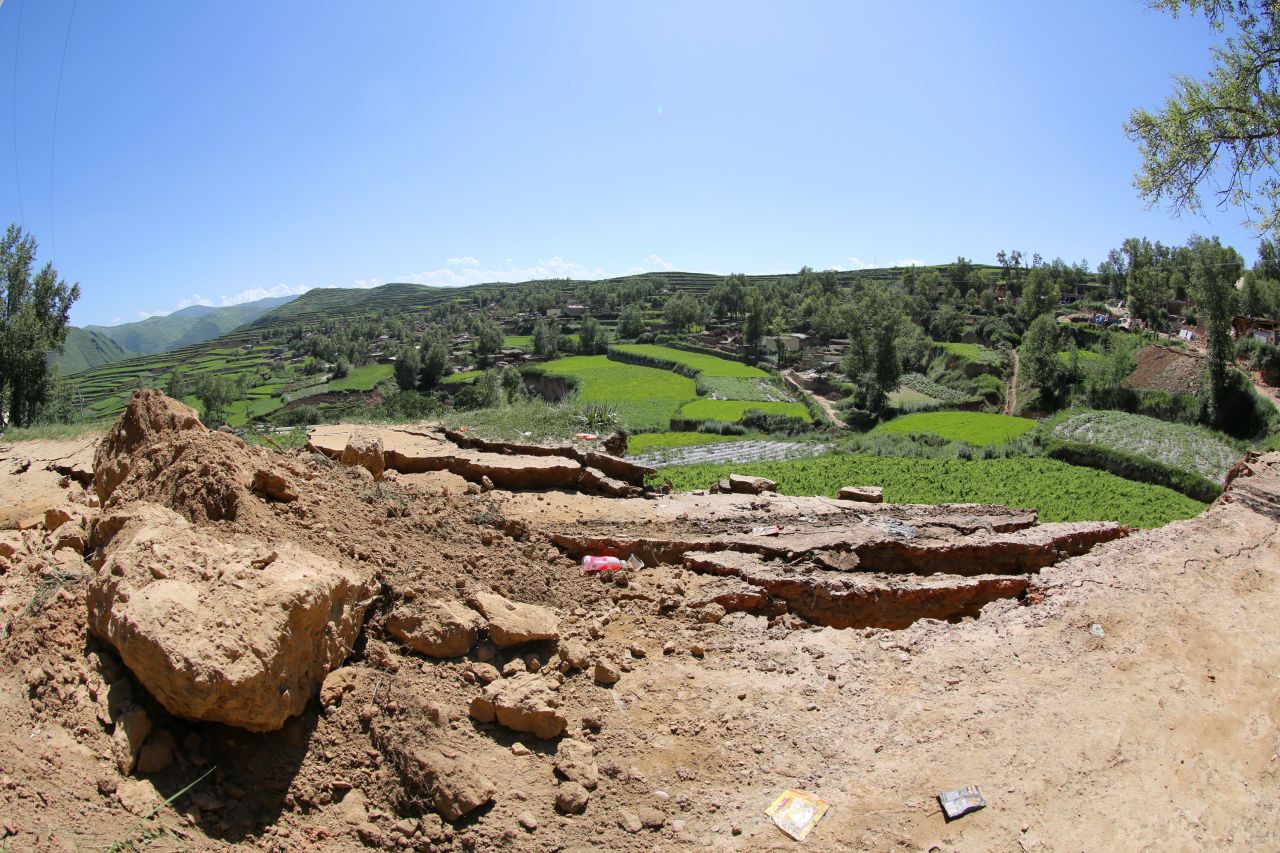 Damage from the quake is visible in Hetuo township in Dingxi on July 22.
