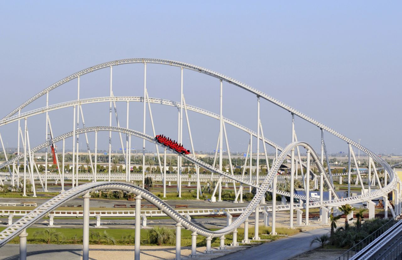 <strong>Formula Rossa roller coaster (Abu Dhabi):</strong> Traveling from 0 to 149.1 mph (240km/h) in 4.9 seconds, the Formula Rossa, at Ferrari World in Abu Dhabi, is the world's fastest roller coaster.