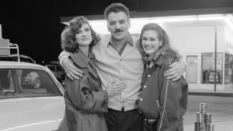 Hanna Cox, from left, Farina, and Julia Roberts pose for a photo on the set of the TV show "Crime Story" in 1987.