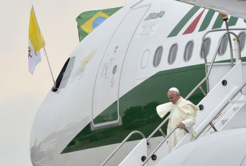 Pope Francis arrives at the Rio airport on July 22.
