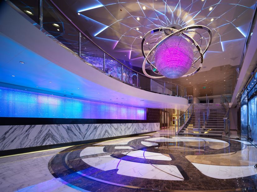 The plush vessel boasts 189 rooms, spa and gym, cocktail lounges, and this grand reception hall.
