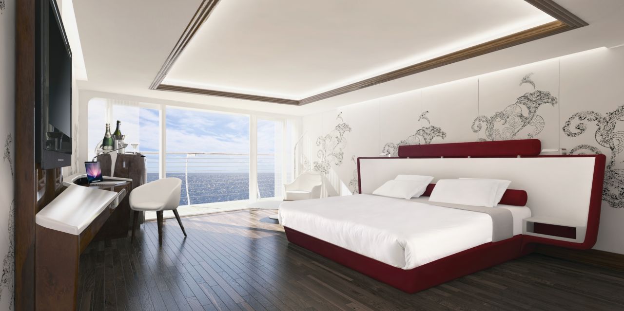At seven storeys tall, the vessel will dwarf nearby yachts in the marina, with rooms expected to cost between $300 and $3,000 per night.